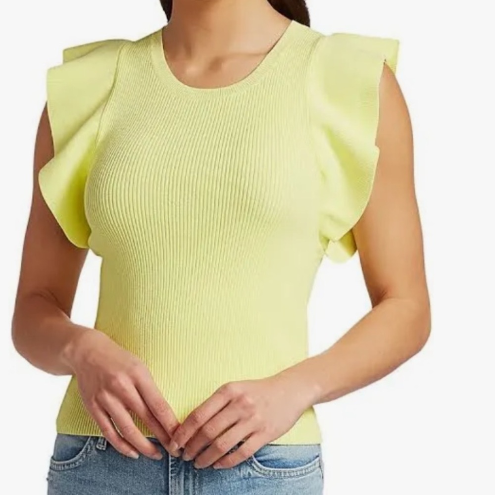 A.L.C. Yellow Ruffle Sleeve Knit Top